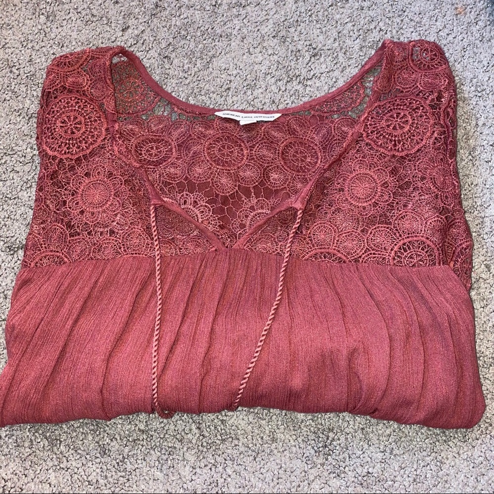 Lace Top Burnt Orange Blouse